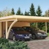 Dobbelt carport med skur fra solundhuse.dk leveres i træ og som komplet samlesæt
