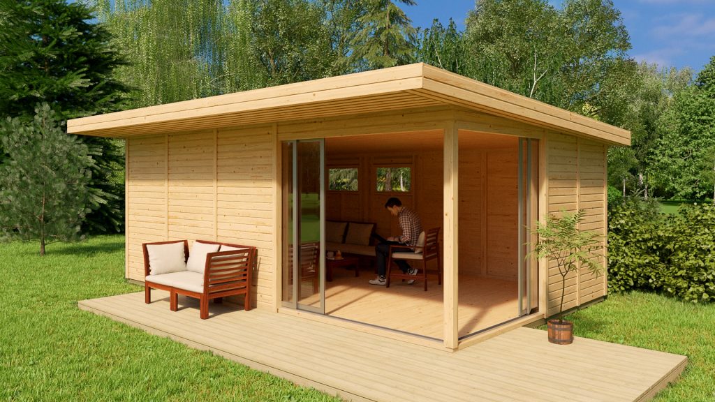 22 M² HAVEHUS – AIRI 3 MED ALU-SKYDEDØRE